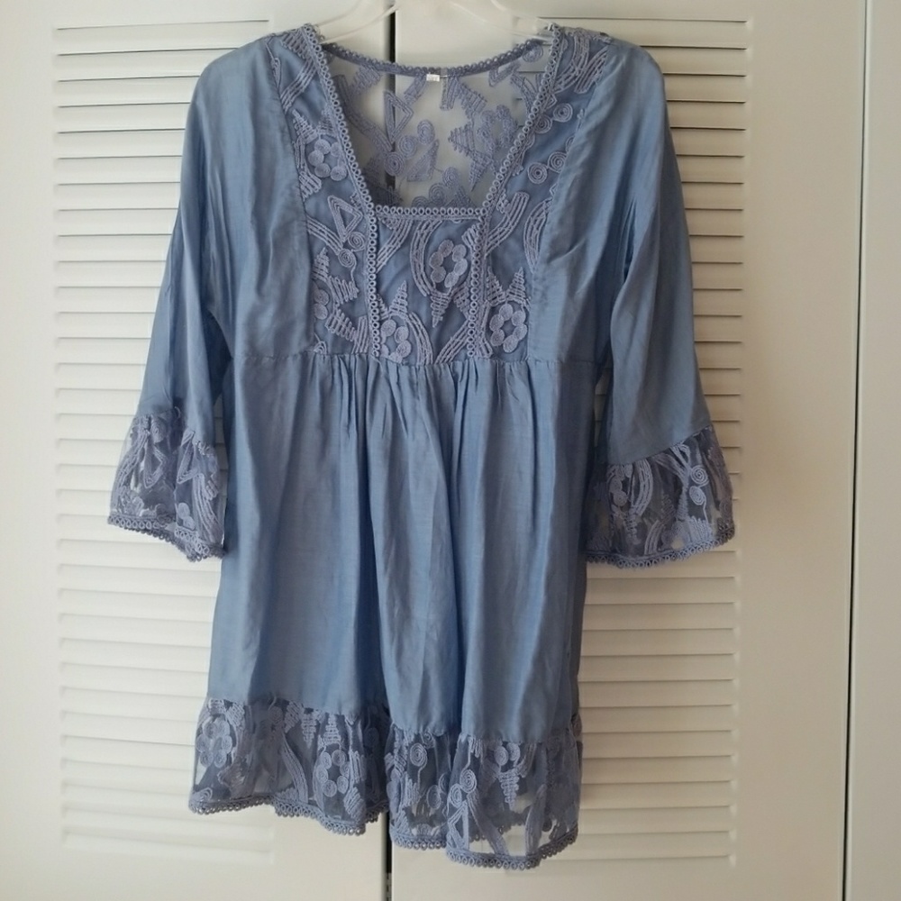 Blue Silk/Cotton Boho Top